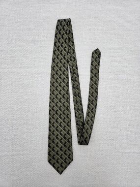 Via Europa 100% Silk Olive Plaid Men's Tie - Classic Check Pattern